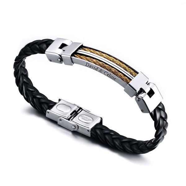 Engraved Mens Bracelet Stainless Steel Black