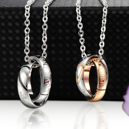 Custom Matching Couple Necklaces Double Ring Pendants