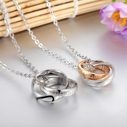 Custom Matching Couple Necklaces Double Ring Pendants