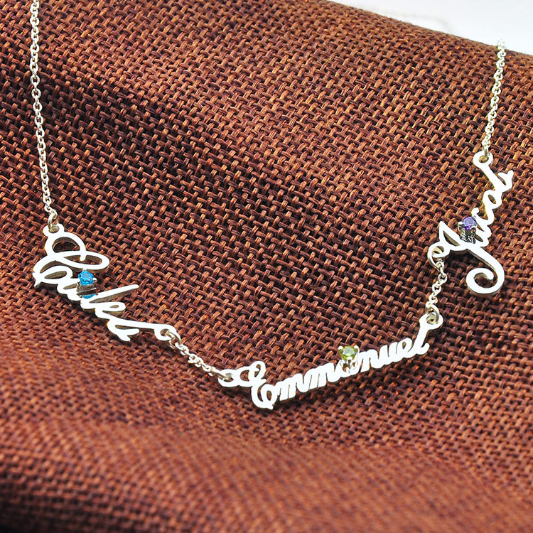 Multiple Names Birthstone Necklace for Her