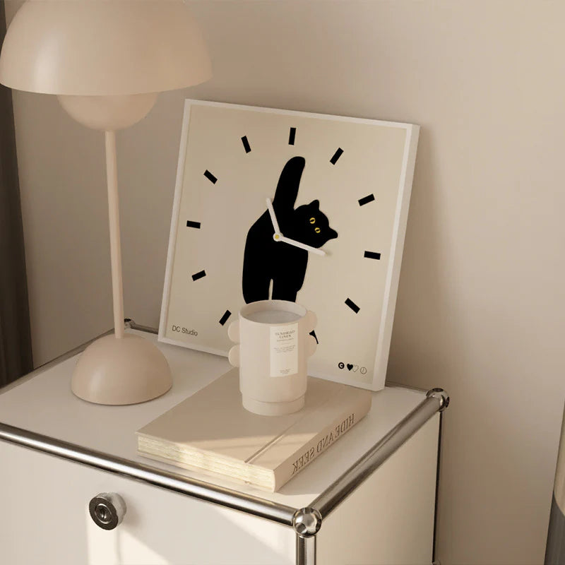 Midnight Muse Silent Square Cat Wall Clock — 12"
