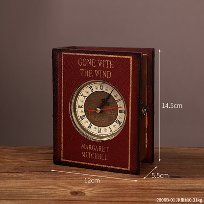 Vintage Book Storage Box Table Clock — Silent Sweep (14.5×12×5.5 cm)