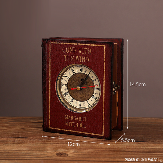 Vintage Book Storage Box Table Clock — Silent Sweep (14.5×12×5.5 cm)