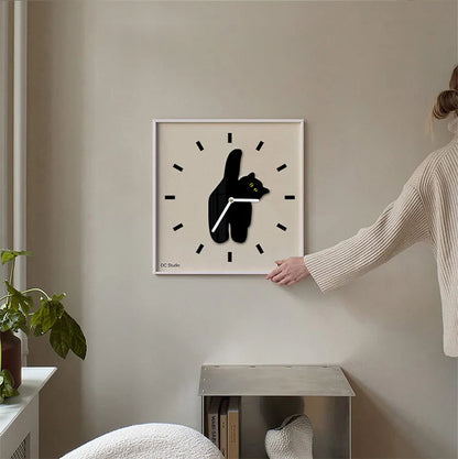 Midnight Muse Silent Square Cat Wall Clock — 12"