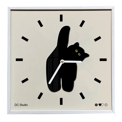 Midnight Muse Silent Square Cat Wall Clock — 12"