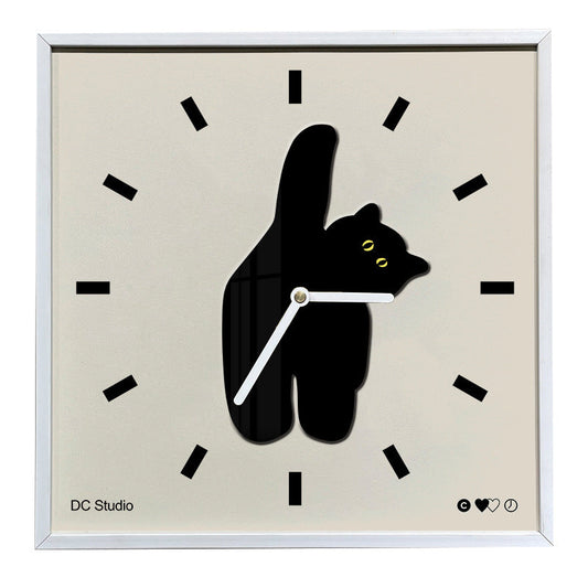 Midnight Muse Silent Square Cat Wall Clock — 12"