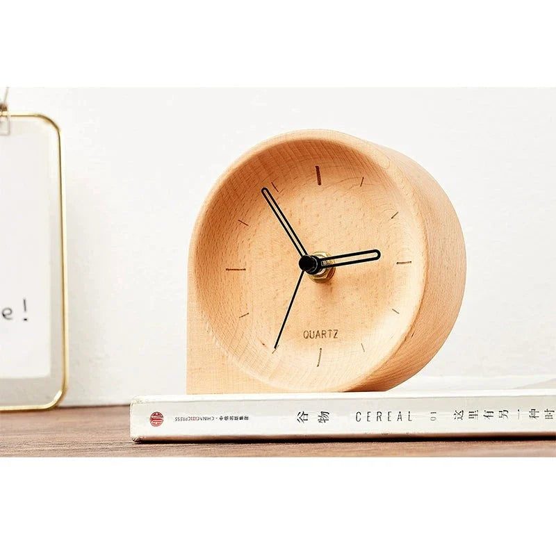 Solid Wood Bedside Desk Clock – Silent Minimalist (11.5×11.5×4.5 cm)