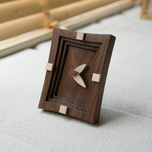 Two-Tone Solid Wood Desk Clock – Silent, Minimalist (7–15 cm)