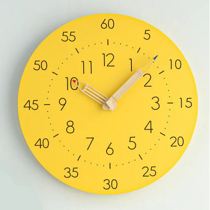 Learning Time Silent Kids Wall Clock — 12" Pencil Hands (MDF)