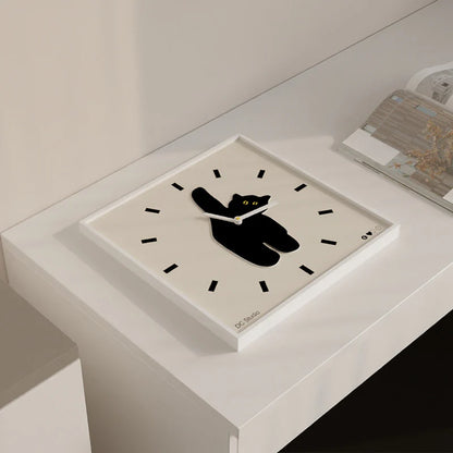Midnight Muse Silent Square Cat Wall Clock — 12"