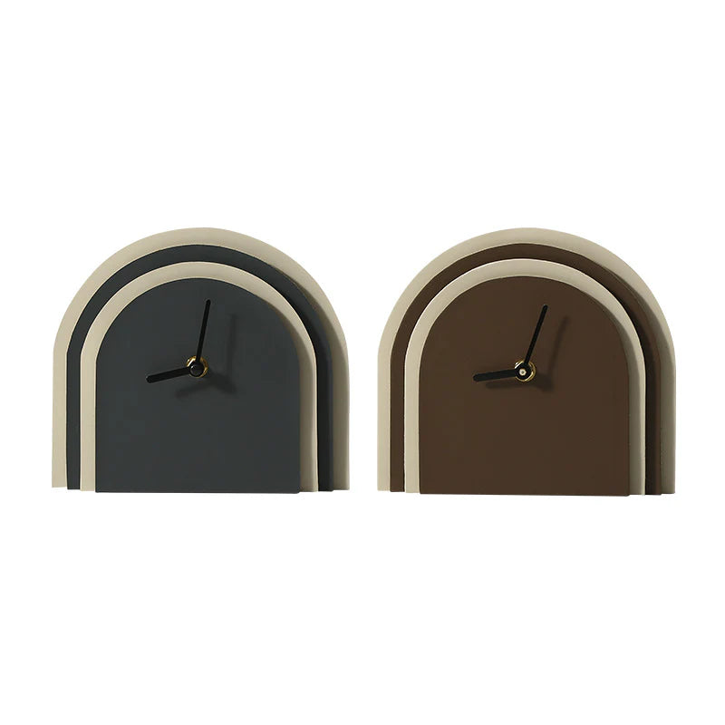 Multilayered Wood & Leather Silent Desk Clock – 19×17 cm (Blue/Brown)