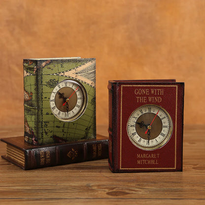 Vintage Book Storage Box Table Clock — Silent Sweep (14.5×12×5.5 cm)