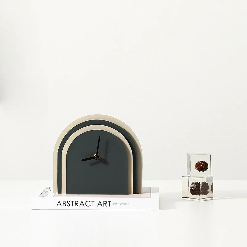 Multilayered Wood & Leather Silent Desk Clock – 19×17 cm (Blue/Brown)