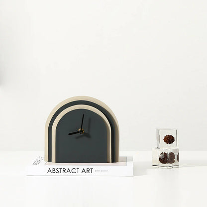 Multilayered Wood & Leather Silent Desk Clock – 19×17 cm (Blue/Brown)
