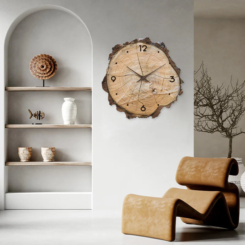 Wooden Style Silent Wall Clock — 12" Tree-Ring Look (MDF)