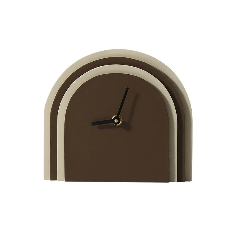 Multilayered Wood & Leather Silent Desk Clock – 19×17 cm (Blue/Brown)