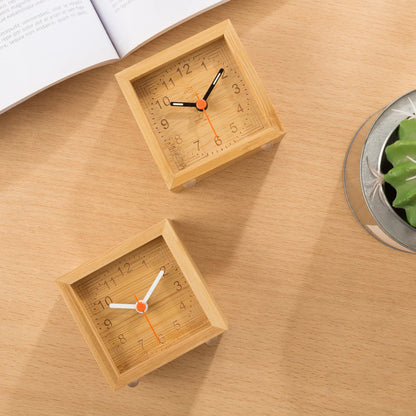 Wooden Square Silent Table Clock — Minimalist Bamboo (7cm)