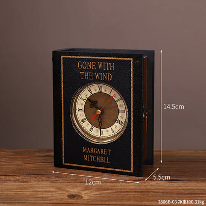 Vintage Book Storage Box Table Clock — Silent Sweep (14.5×12×5.5 cm)