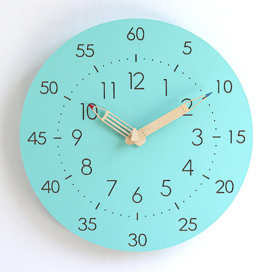 Learning Time Silent Kids Wall Clock — 12" Pencil Hands (MDF)