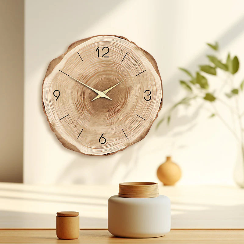 Wooden Style Silent Wall Clock — 12" Tree-Ring Look (MDF)