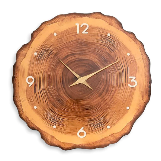 Wooden Style Silent Wall Clock — 12" Tree-Ring Look (MDF)