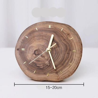 Solid Wood Slice Table Clock – Silent, Minimalist (15–20 cm)