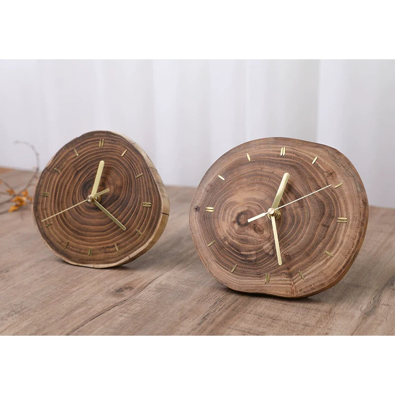 Solid Wood Slice Table Clock – Silent, Minimalist (15–20 cm)