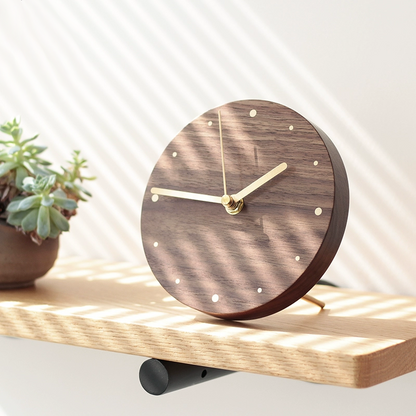 Walnut Desk Clock – Solid Wood, Silent Minimalist (11.5×11.5×4.5 cm)
