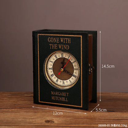 Vintage Book Storage Box Table Clock — Silent Sweep (14.5×12×5.5 cm)