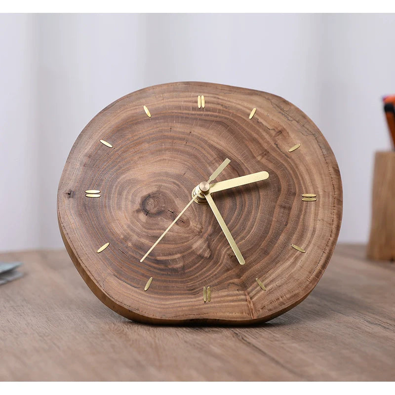 Solid Wood Slice Table Clock – Silent, Minimalist (15–20 cm)