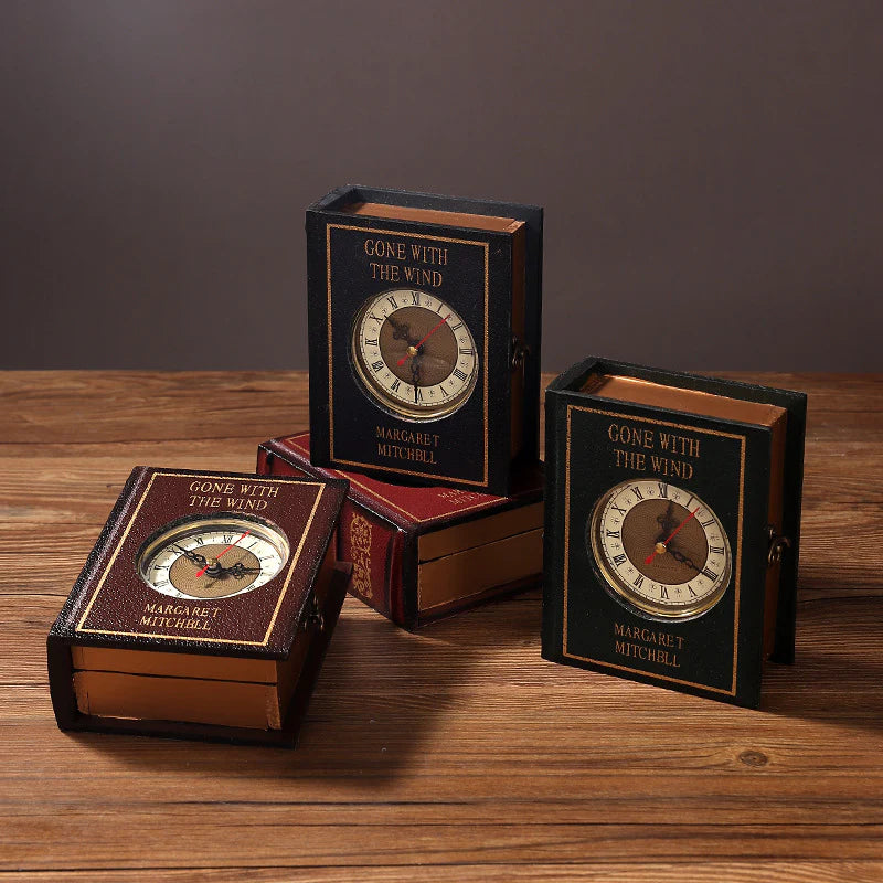 Vintage Book Storage Box Table Clock — Silent Sweep (14.5×12×5.5 cm)