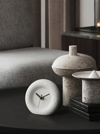Nordic Sandstone Desk Clock – Silent, Minimalist (12×12×4 cm)