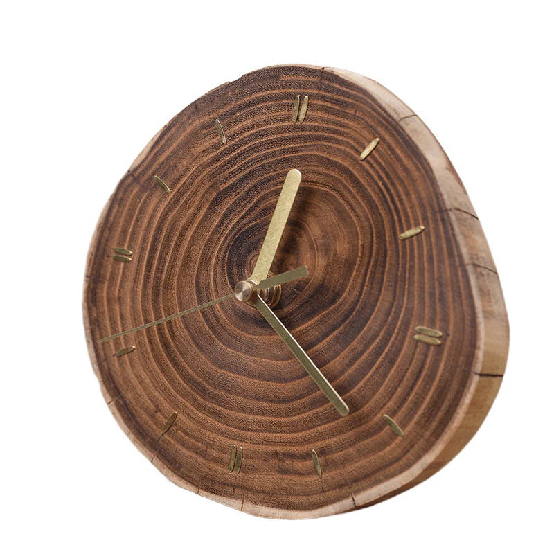 Solid Wood Slice Table Clock – Silent, Minimalist (15–20 cm)