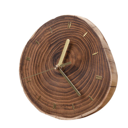 Solid Wood Slice Table Clock – Silent, Minimalist (15–20 cm)