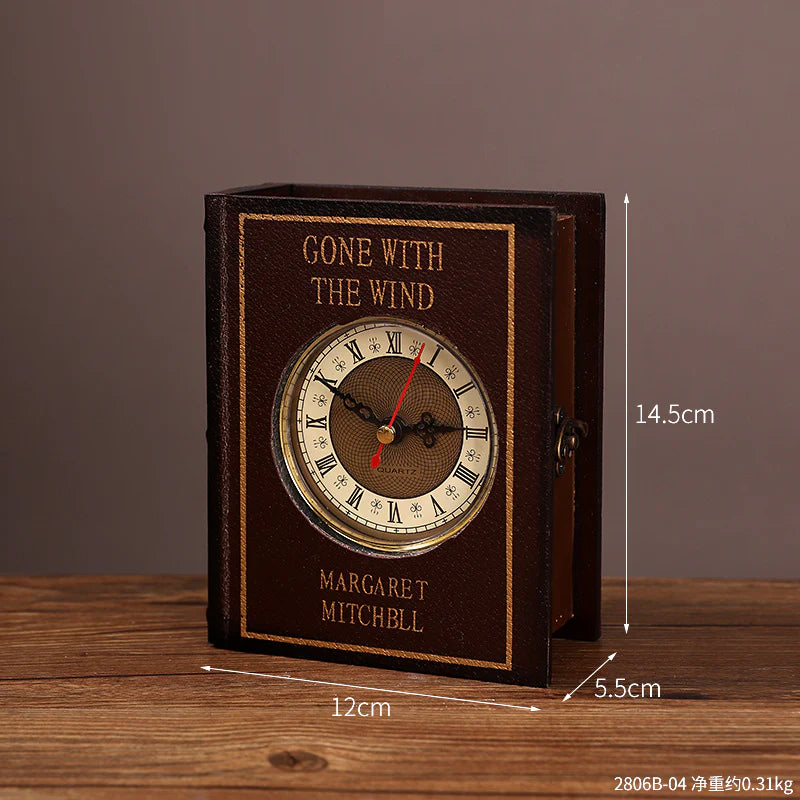 Vintage Book Storage Box Table Clock — Silent Sweep (14.5×12×5.5 cm)