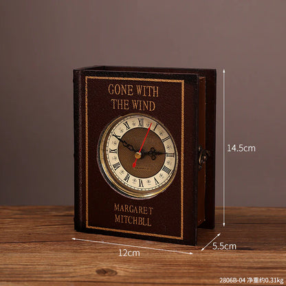 Vintage Book Storage Box Table Clock — Silent Sweep (14.5×12×5.5 cm)