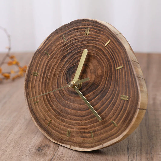 Solid Wood Slice Table Clock – Silent, Minimalist (15–20 cm)