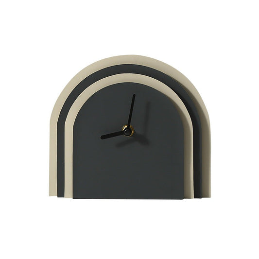 Multilayered Wood & Leather Silent Desk Clock – 19×17 cm (Blue/Brown)