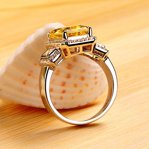 3 Carats Yellow Lab Diamond Emerald Cut Ring