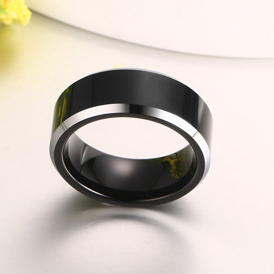 Black Personalized Mens Tungsten Ring - 8mm Wide