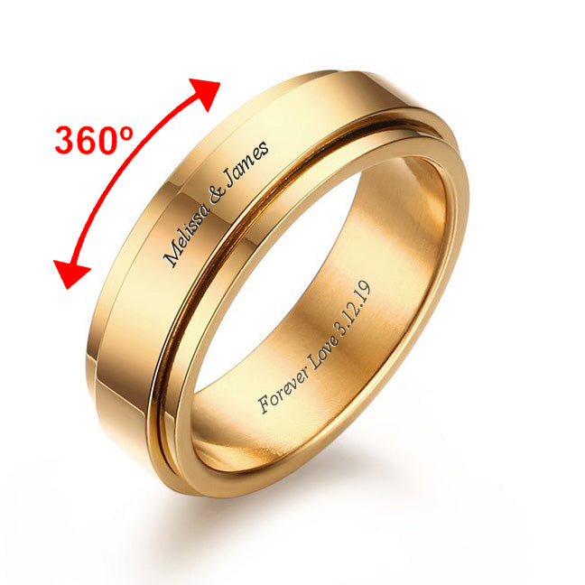 Engraved Mens Fidget Spinner Ring Titanium 6mm