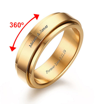 Engraved Mens Fidget Spinner Ring Titanium 6mm