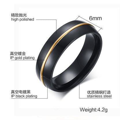 Personalized Promise Ring for Men 6mm Gold Plated Titanium