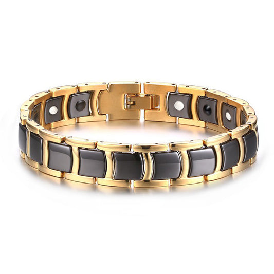 Engraved Mens Magnetic Bracelet Ceramic Stainless Steel