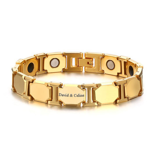 Engraved Magnetic Bracelet for Guys Tungsten Gold