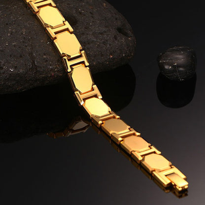 Engraved Magnetic Bracelet for Guys Tungsten Gold
