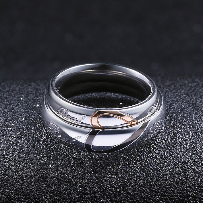 Custom Engraved Matching Half Heart Promise Couples Rings