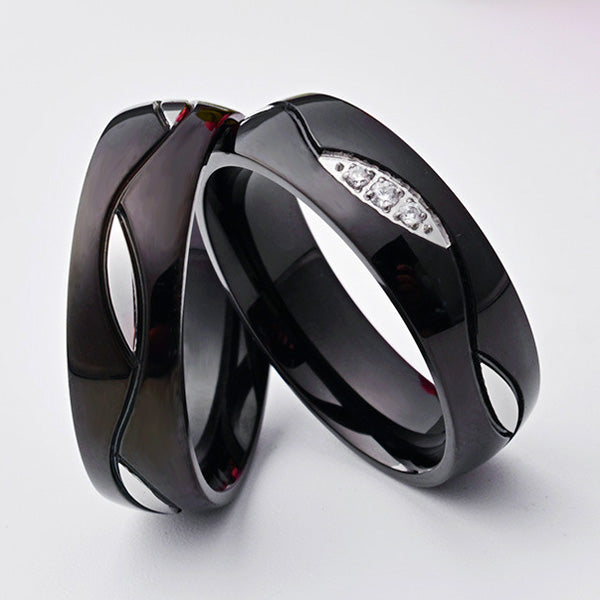 Personalized Matching Promise Rings Set Black Titanium 6mm