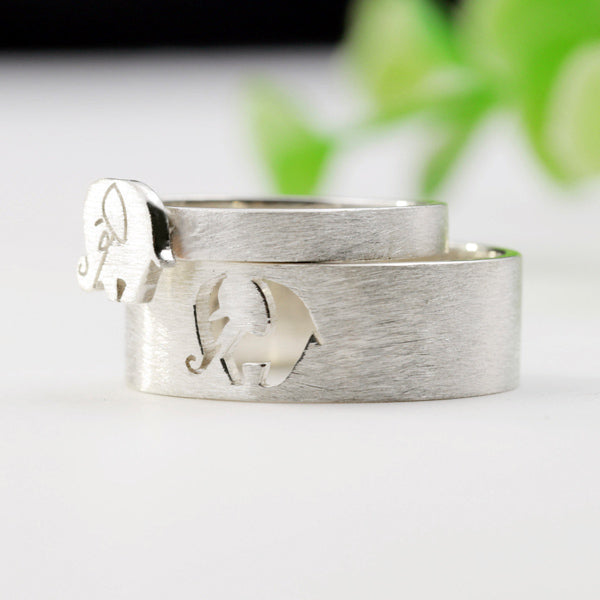 Handmade Sterling Silver Custom Elephant Unisex Rings Set
