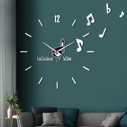 Music Notes 3D Sticker DIY Silent Wall Clock – Create Your Own Design